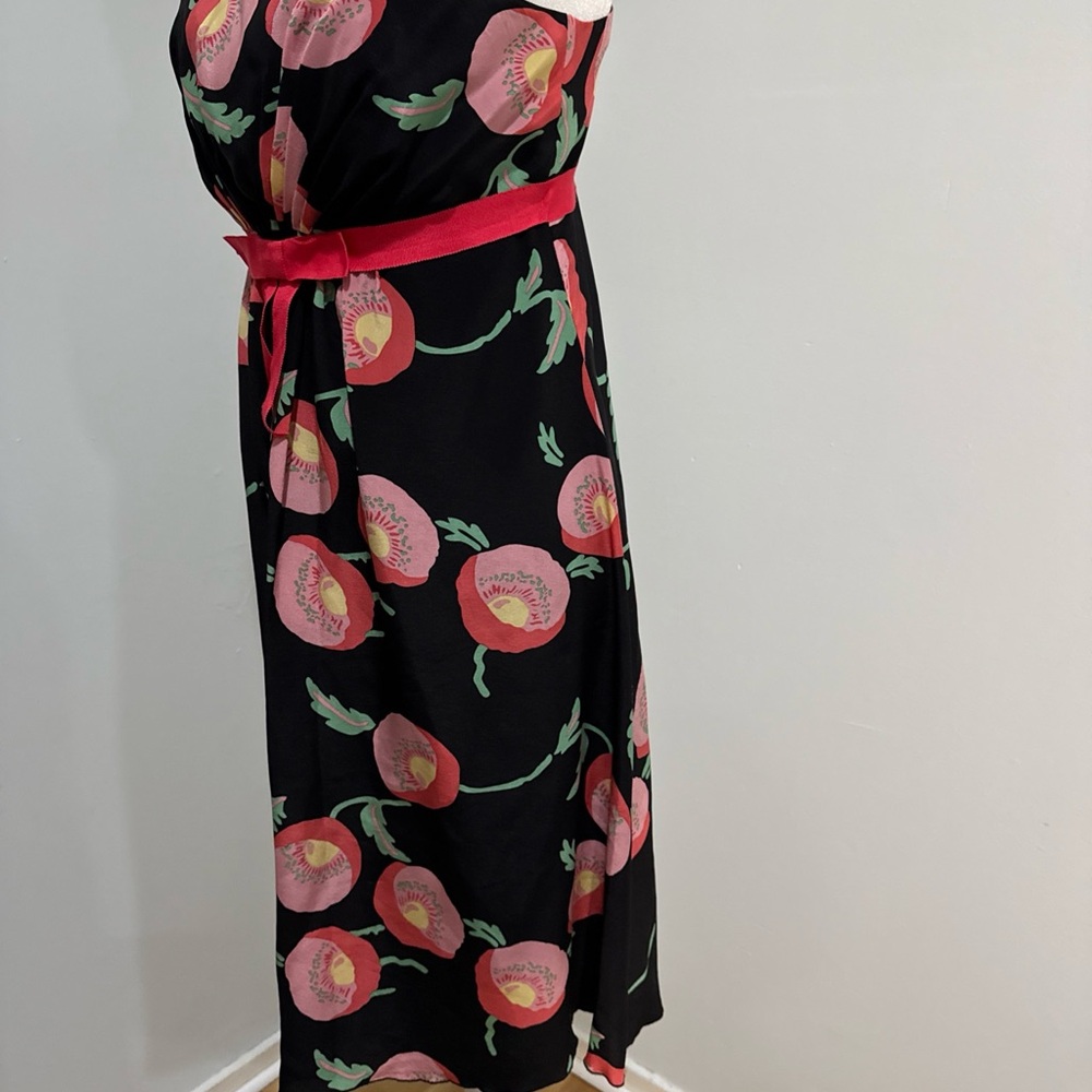 Anthropologie One-Shoulder Black Dress with Pink Floral Pattern